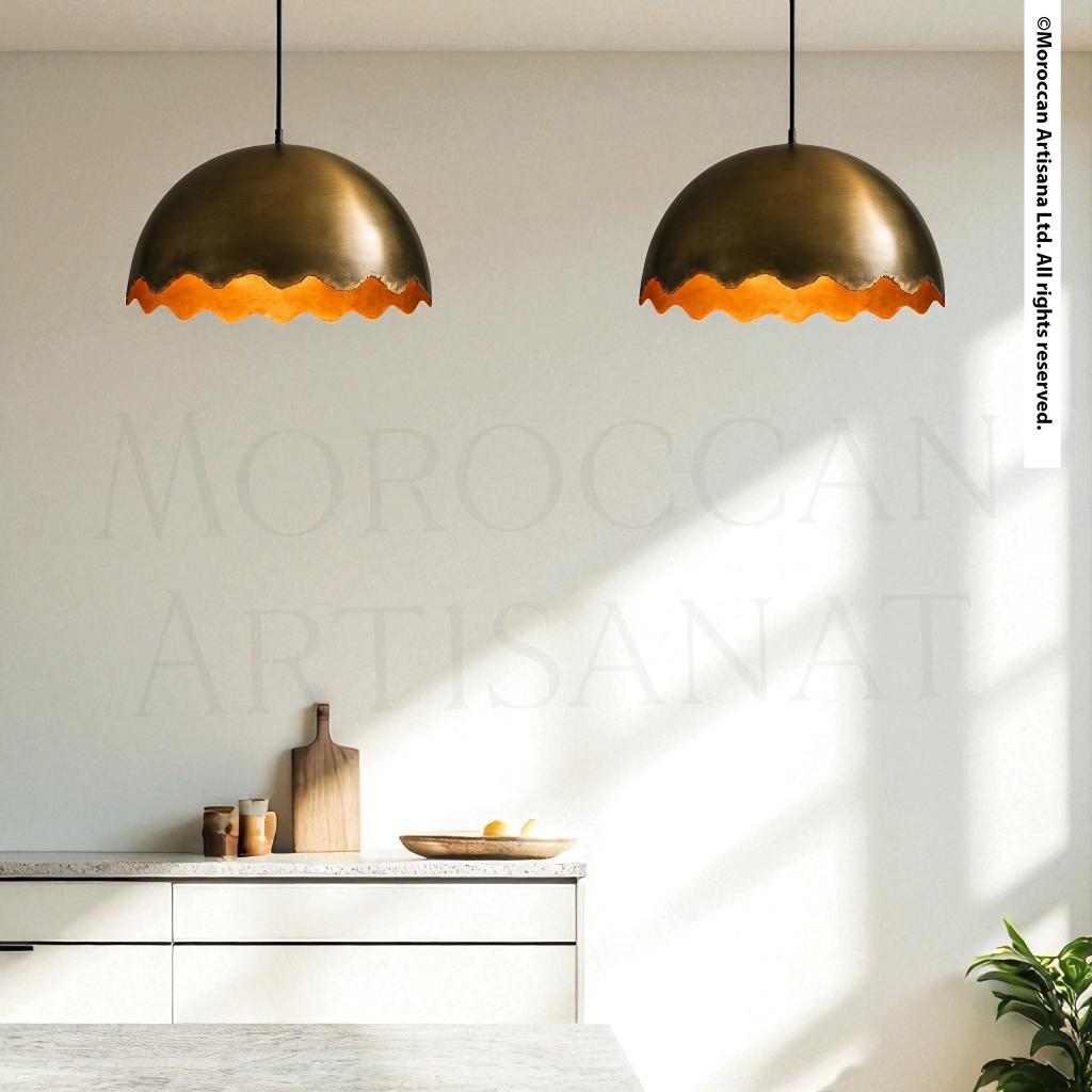 Handmade Oxidized Brass Light – Moroccan Wavy Dome Pendant