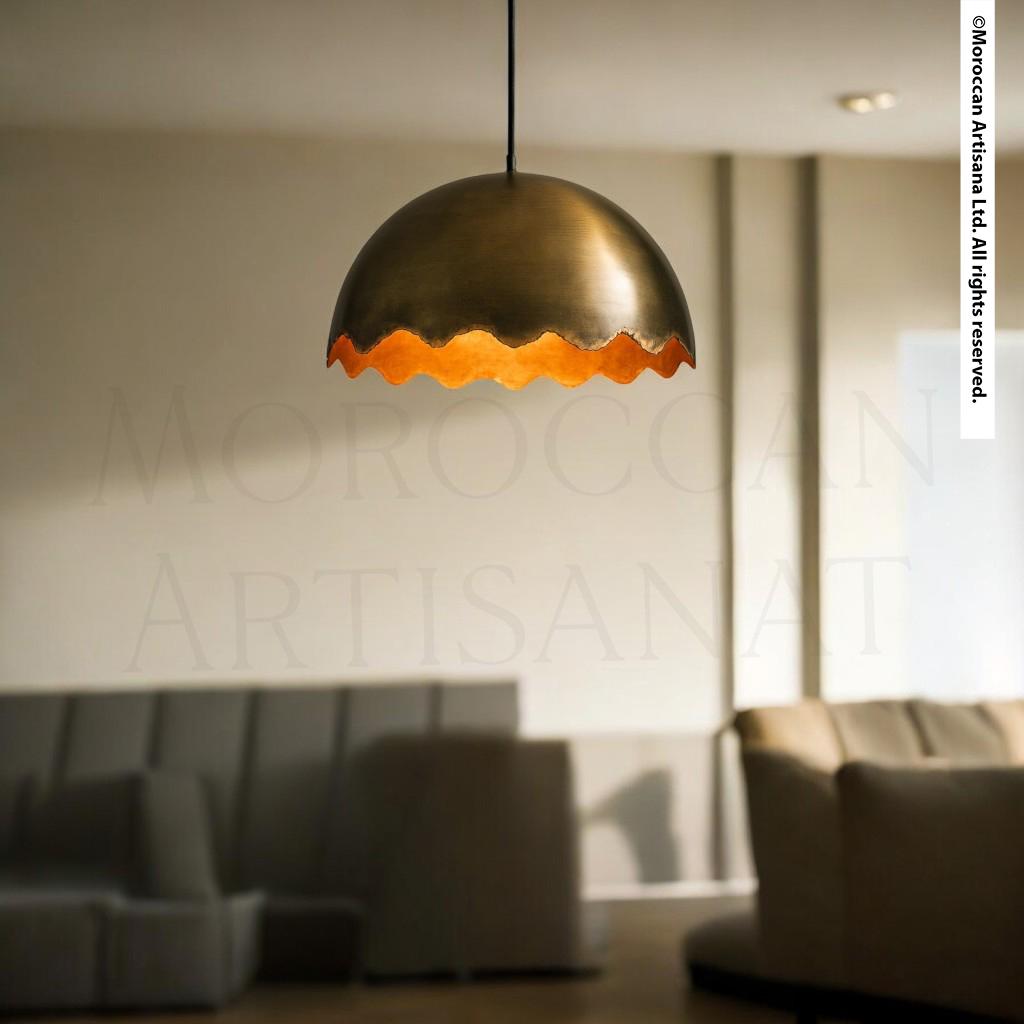 Handmade Oxidized Brass Light – Moroccan Wavy Dome Pendant