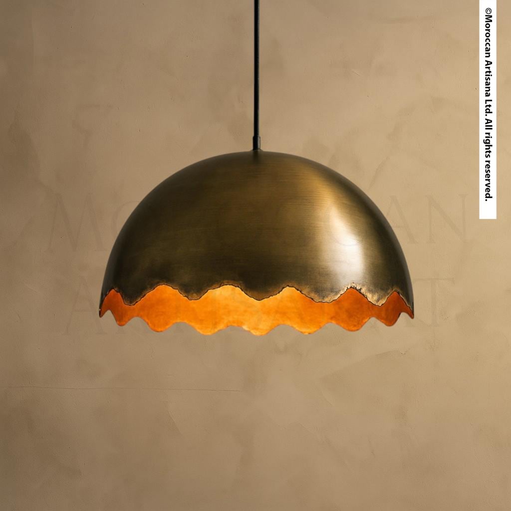 Handmade Oxidized Brass Light – Moroccan Wavy Dome Pendant