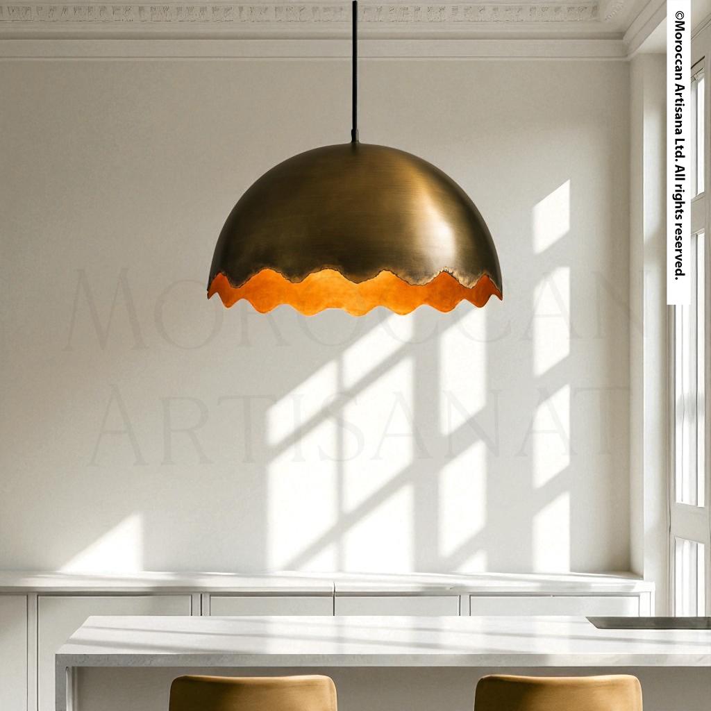 Handmade Oxidized Brass Light – Moroccan Wavy Dome Pendant