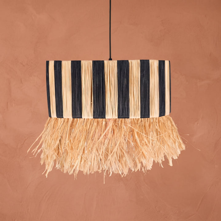 Handcrafted Moroccan Striped Fringed Raffia Light   