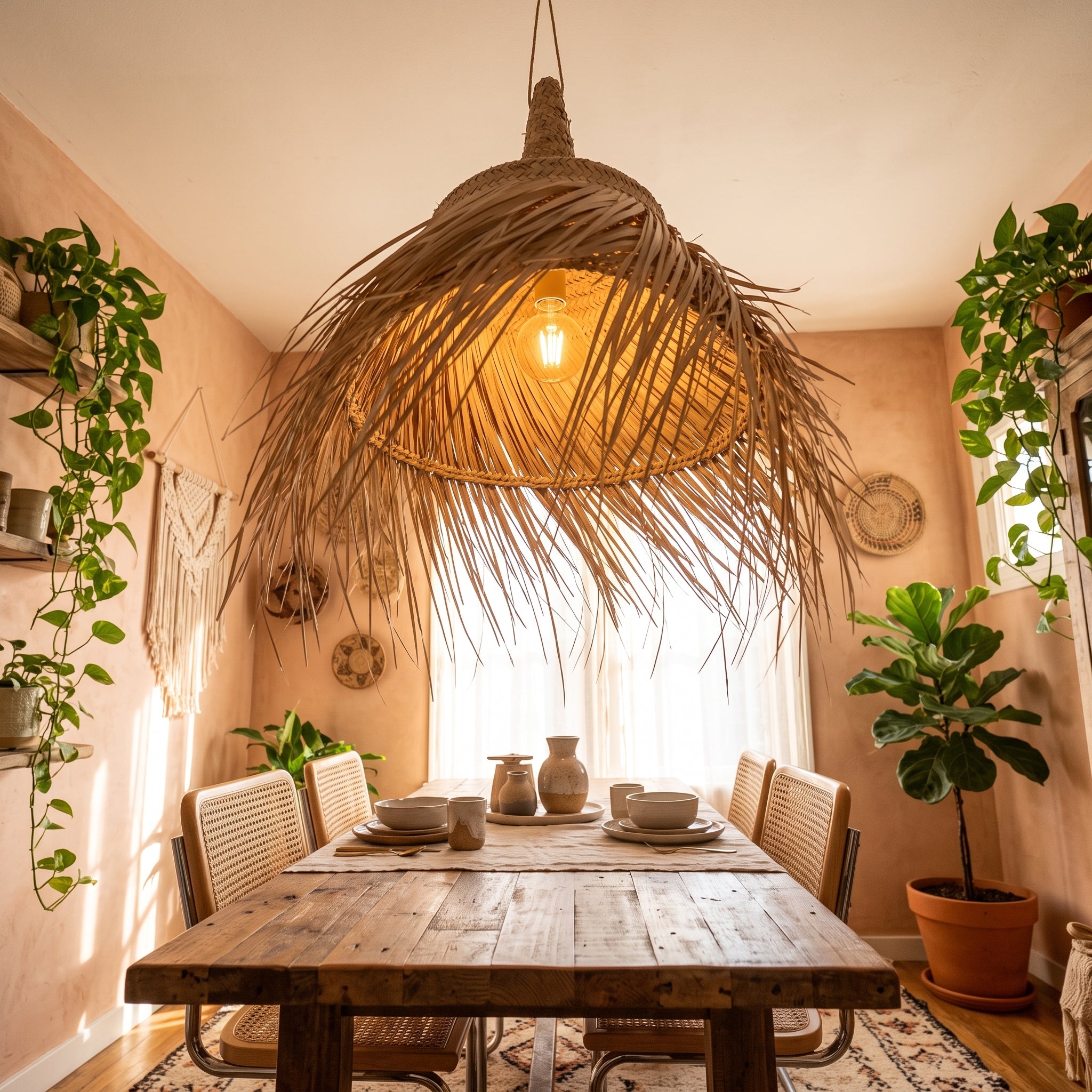 Handcrafted Shaggy Fringed Palm Light