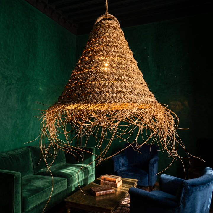 Moroccan Handwoven Palm Fiber Cone Pendant Light