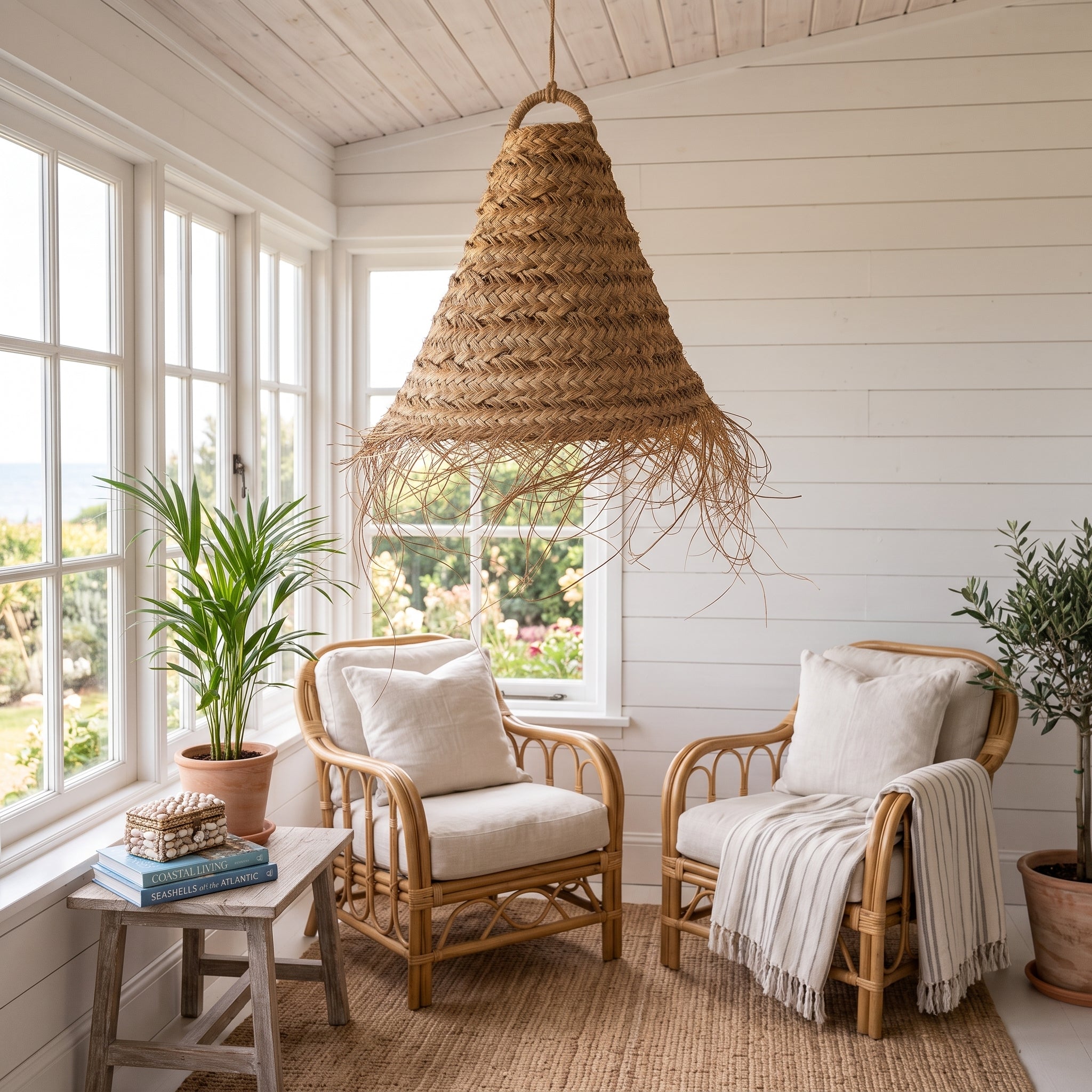 Moroccan Handwoven Palm Fiber Cone Pendant Light