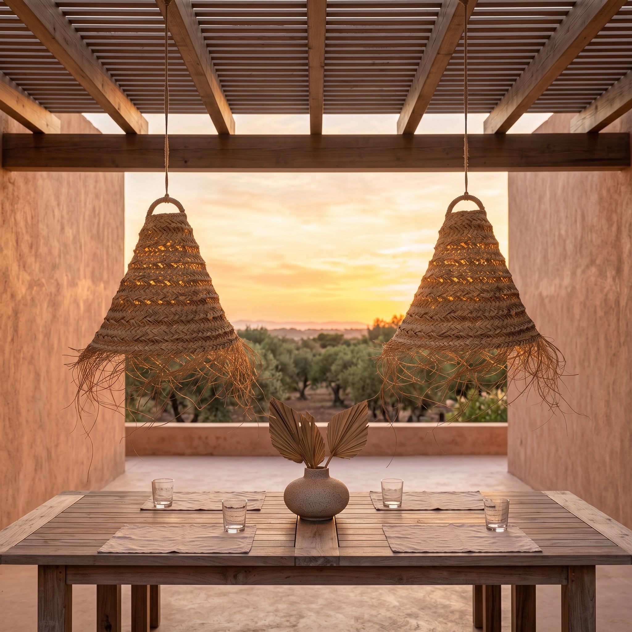 Handwoven Palm Fiber Cone Pendant Light