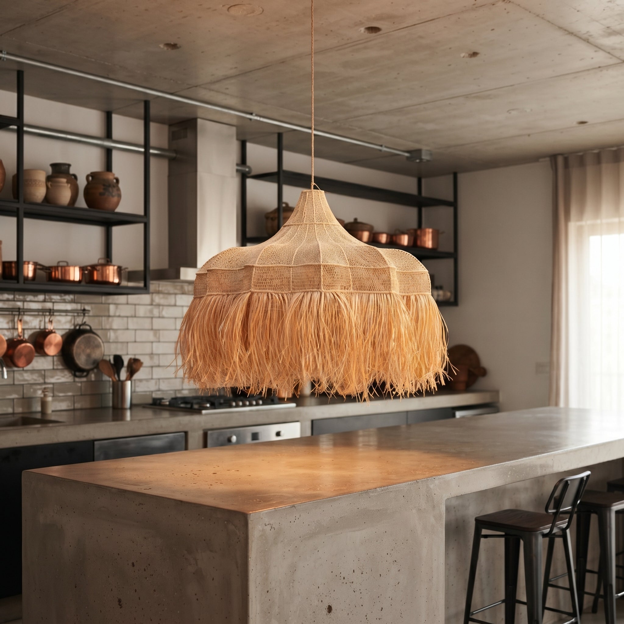 Handcrafted Moroccan Raffia Canopy Light   