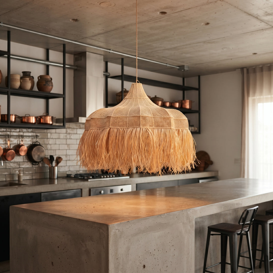 Handcrafted Moroccan Raffia Canopy Light   