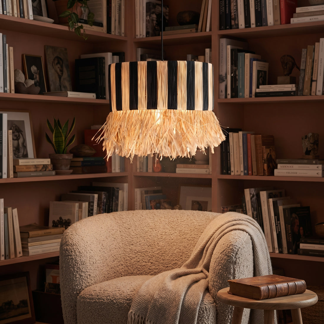 Handcrafted Moroccan Fringed Raffia Light