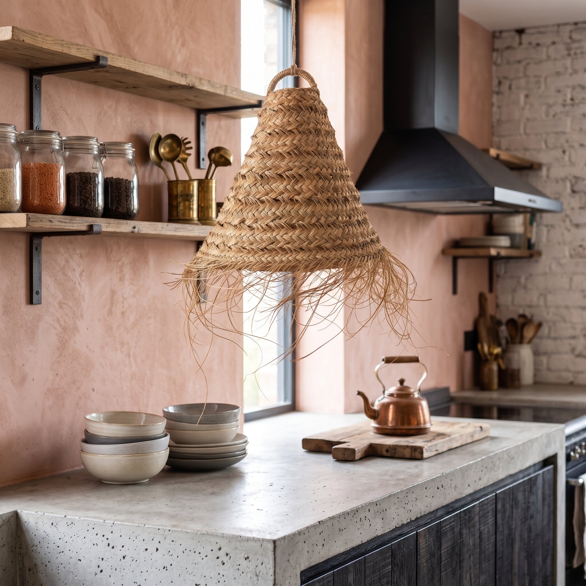 Moroccan Palm Fiber Cone Pendant Light