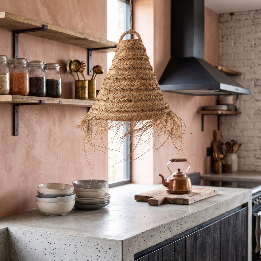 Moroccan Palm Fiber Cone Pendant Light