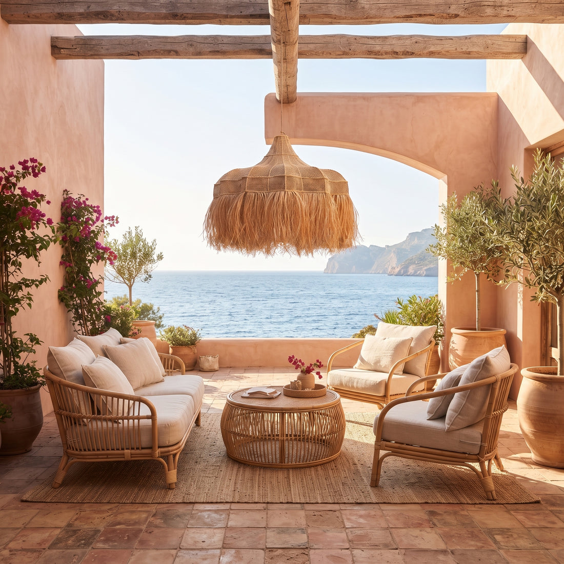 Moroccan Fringed Raffia Canopy Light   