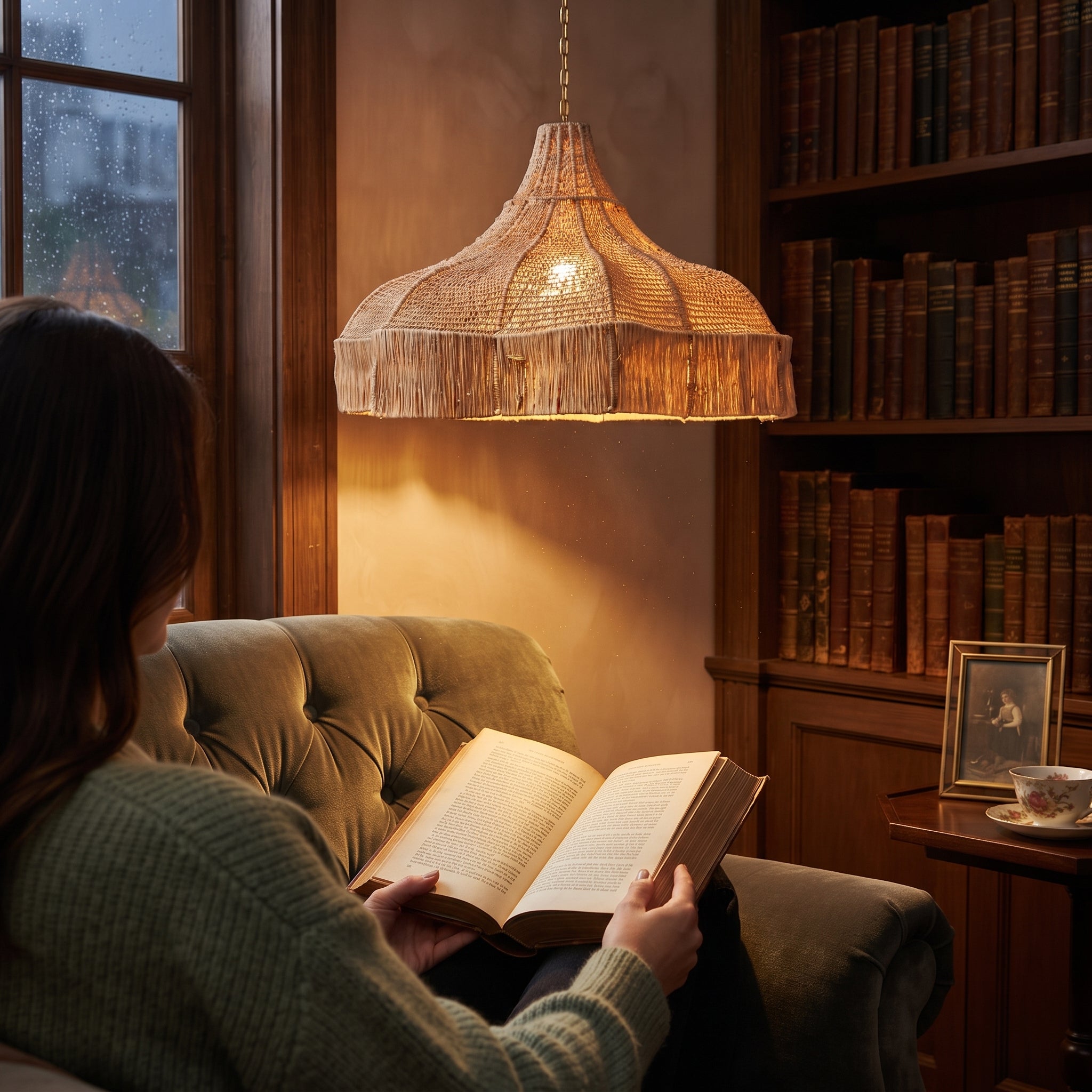  Scalloped Raffia Light