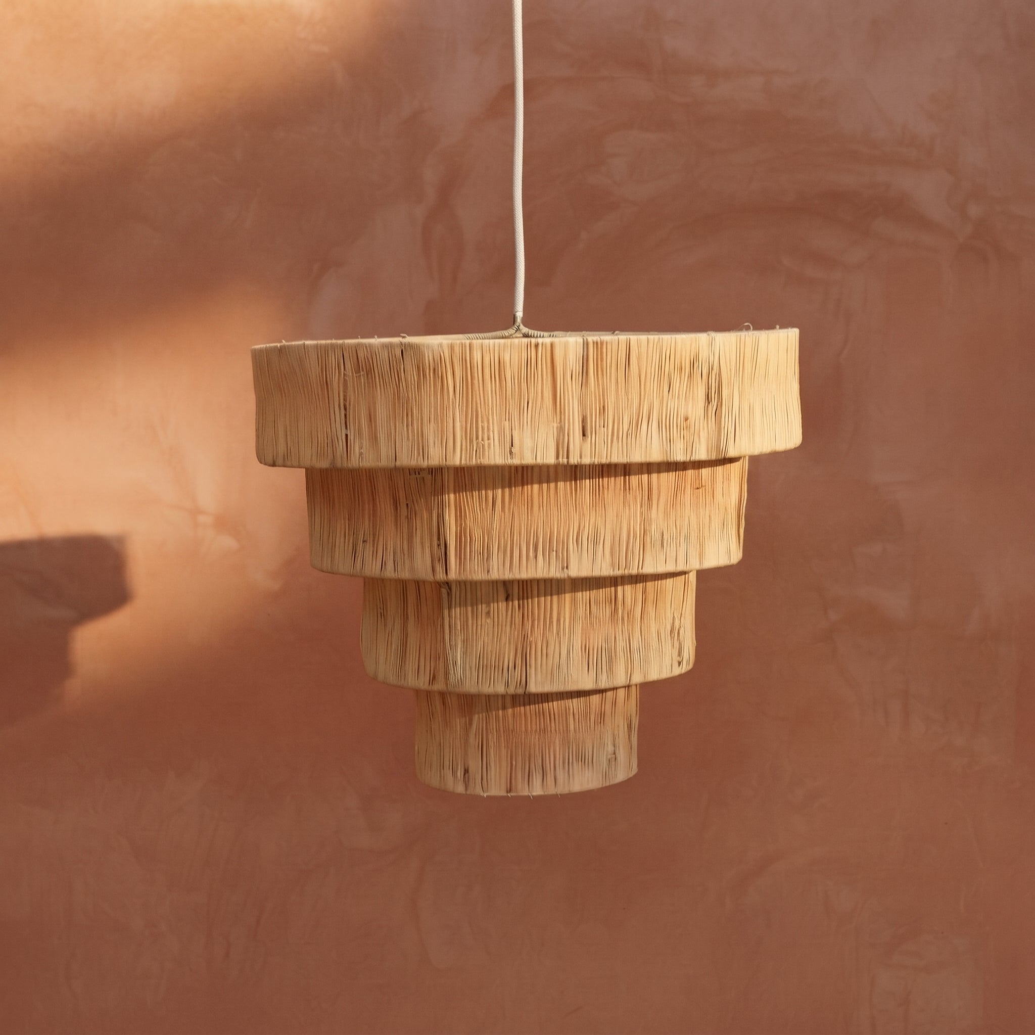 Handcrafted Moroccan Tiered Raffia Light   