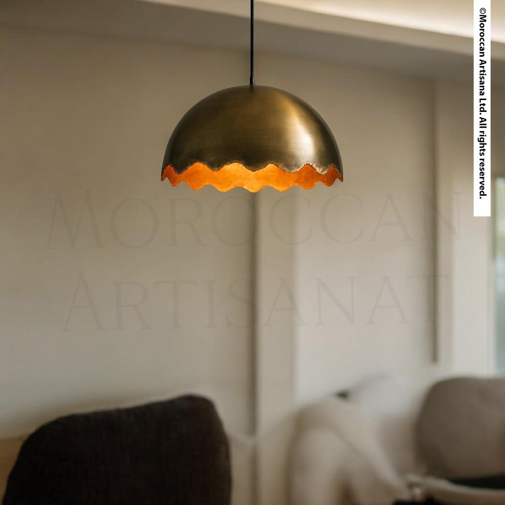 Handmade Oxidized Brass Light – Moroccan Wavy Dome Pendant