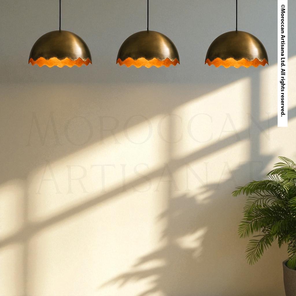 Handmade Oxidized Brass Light – Moroccan Wavy Dome Pendant