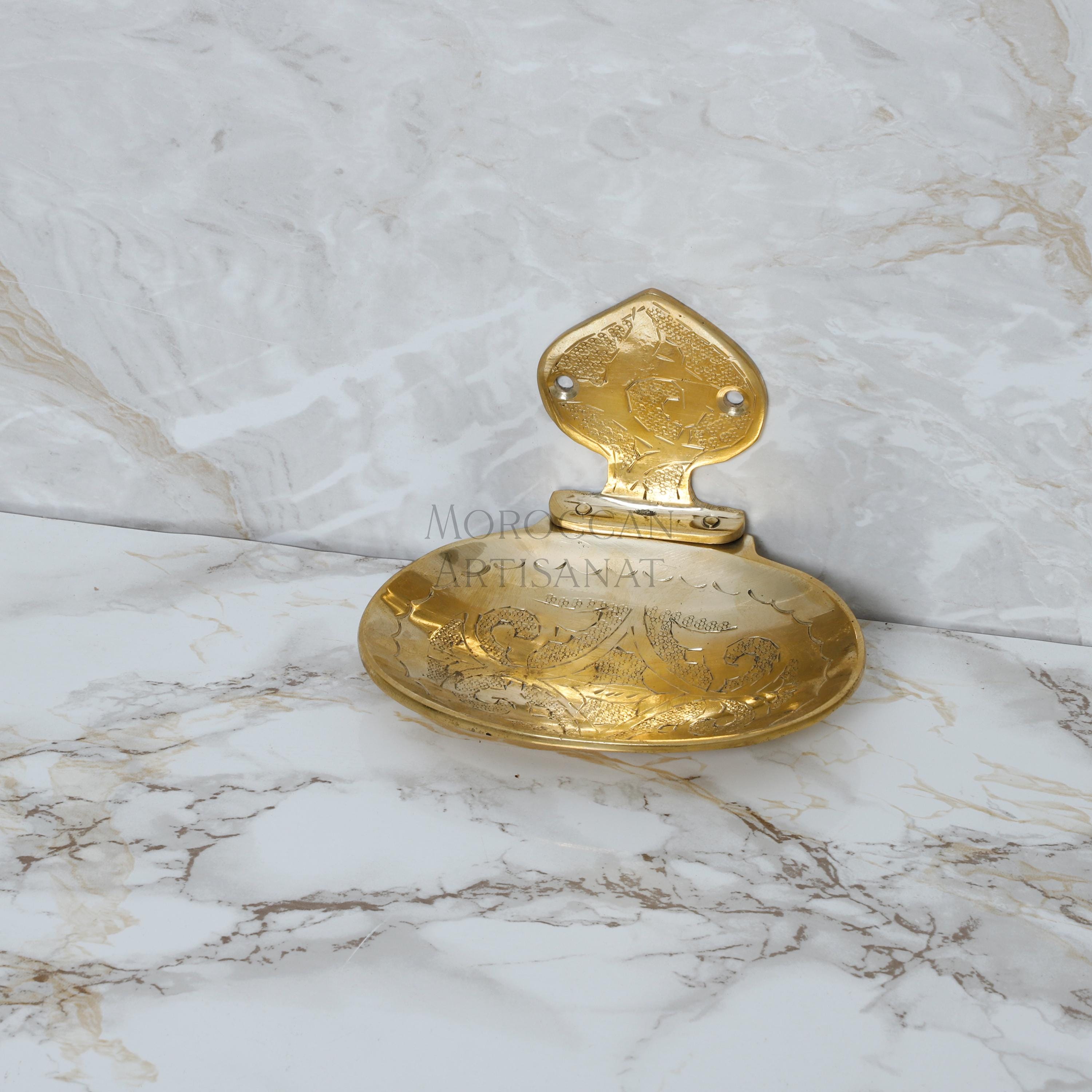 Handcrafted Moroccan Brass Soap Dish – Wall Mounted Oval Design