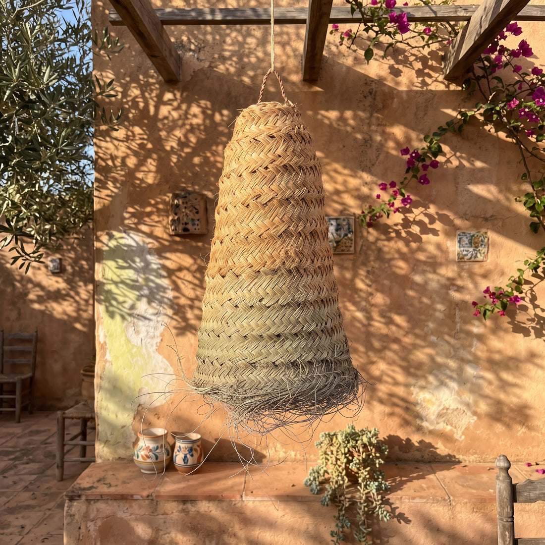 Handcrafted Fringed Palm Cone Light   
