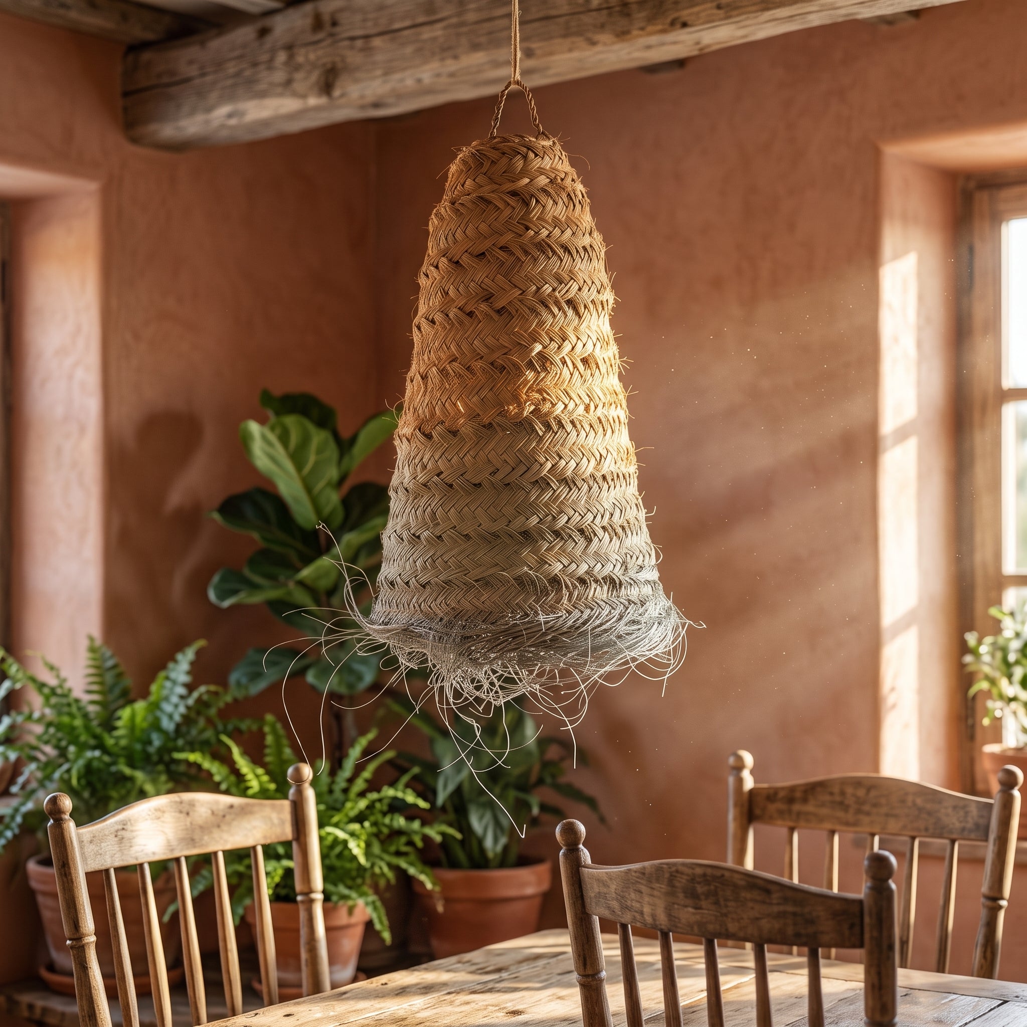 Handcrafted Fringed Palm Cone Light   