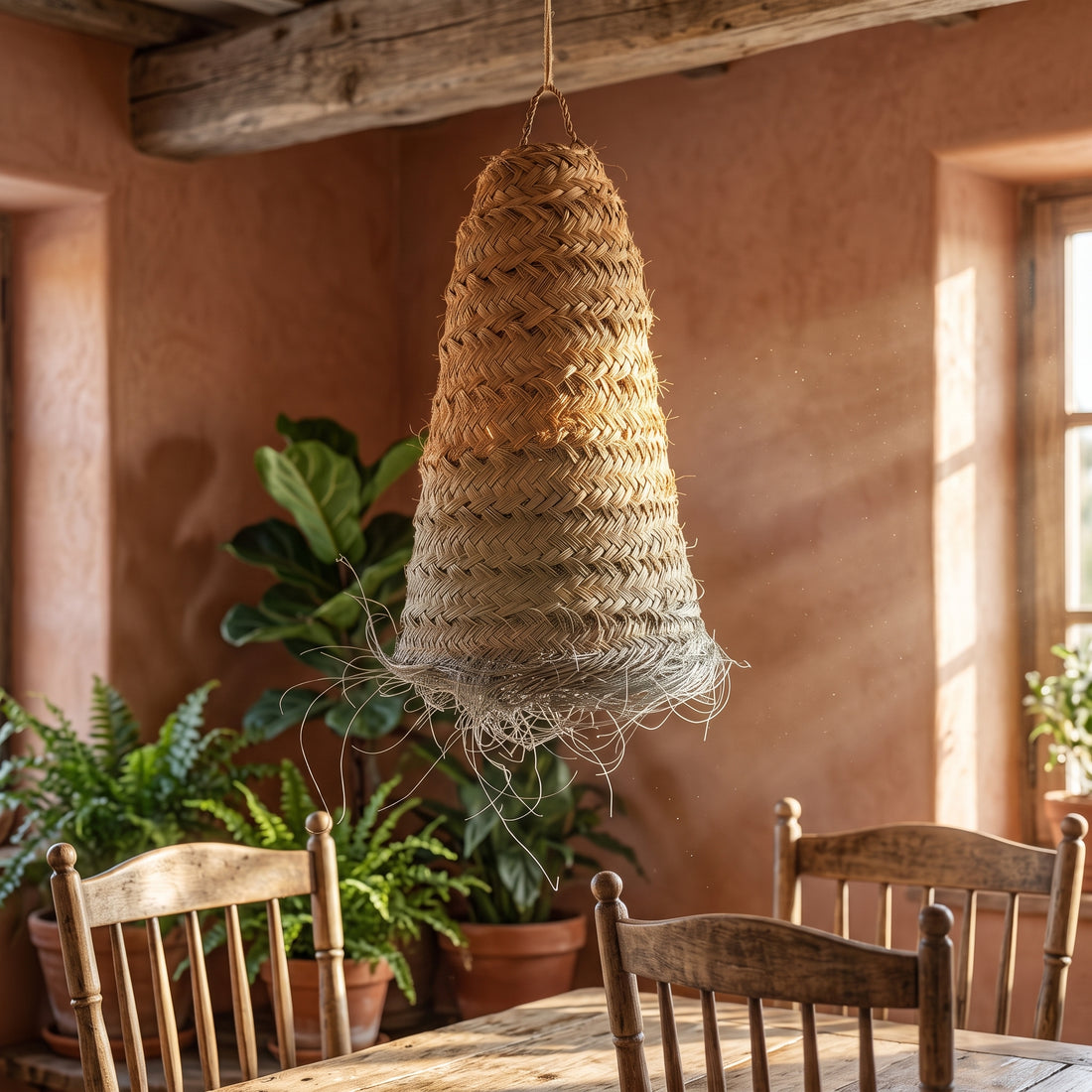 Handcrafted Fringed Palm Cone Light   