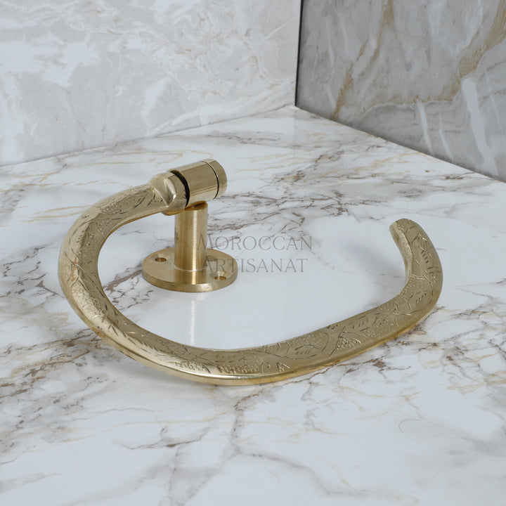Handmade Brass Towel Holder – Moroccan Engraved Wall-Mounted Ring