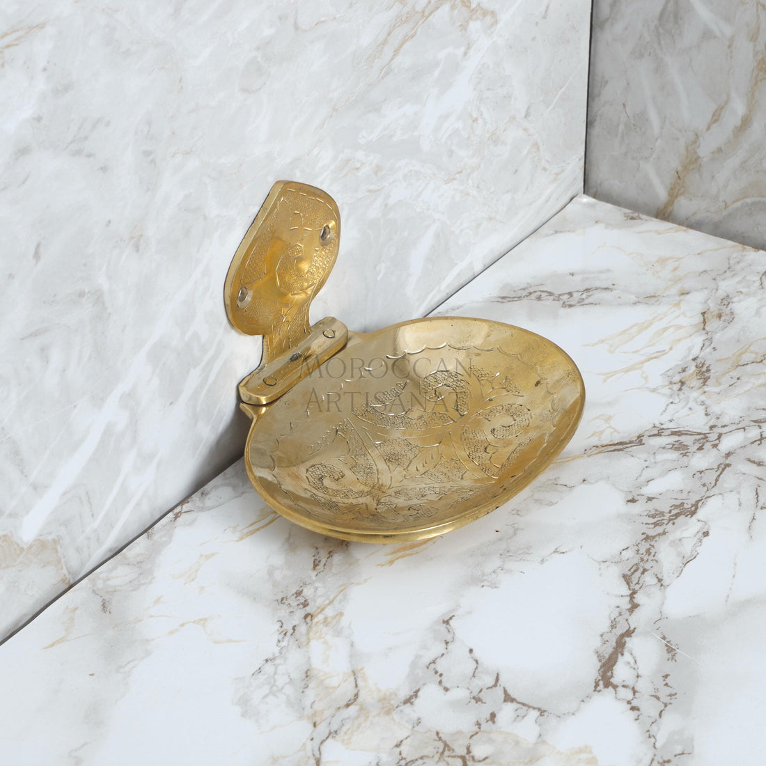 Handcrafted Moroccan Brass Soap Dish – Wall Mounted Oval Design