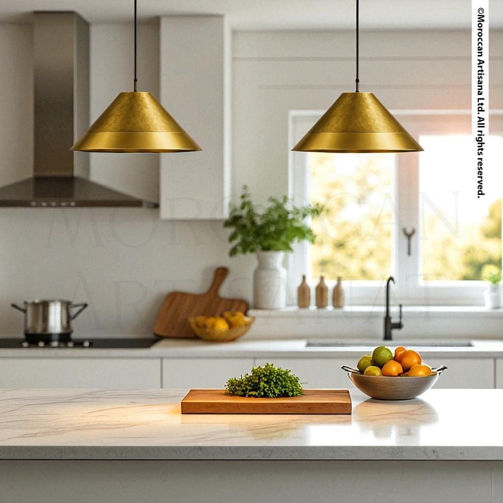 Handmade Brass Pendant Lamp – Moroccan Cone Dome Light