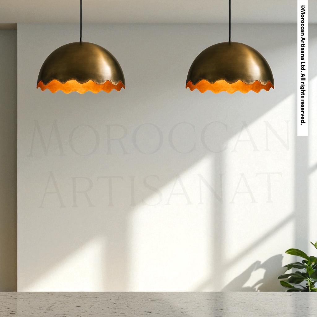 Handmade Oxidized Brass Light – Moroccan Wavy Dome Pendant
