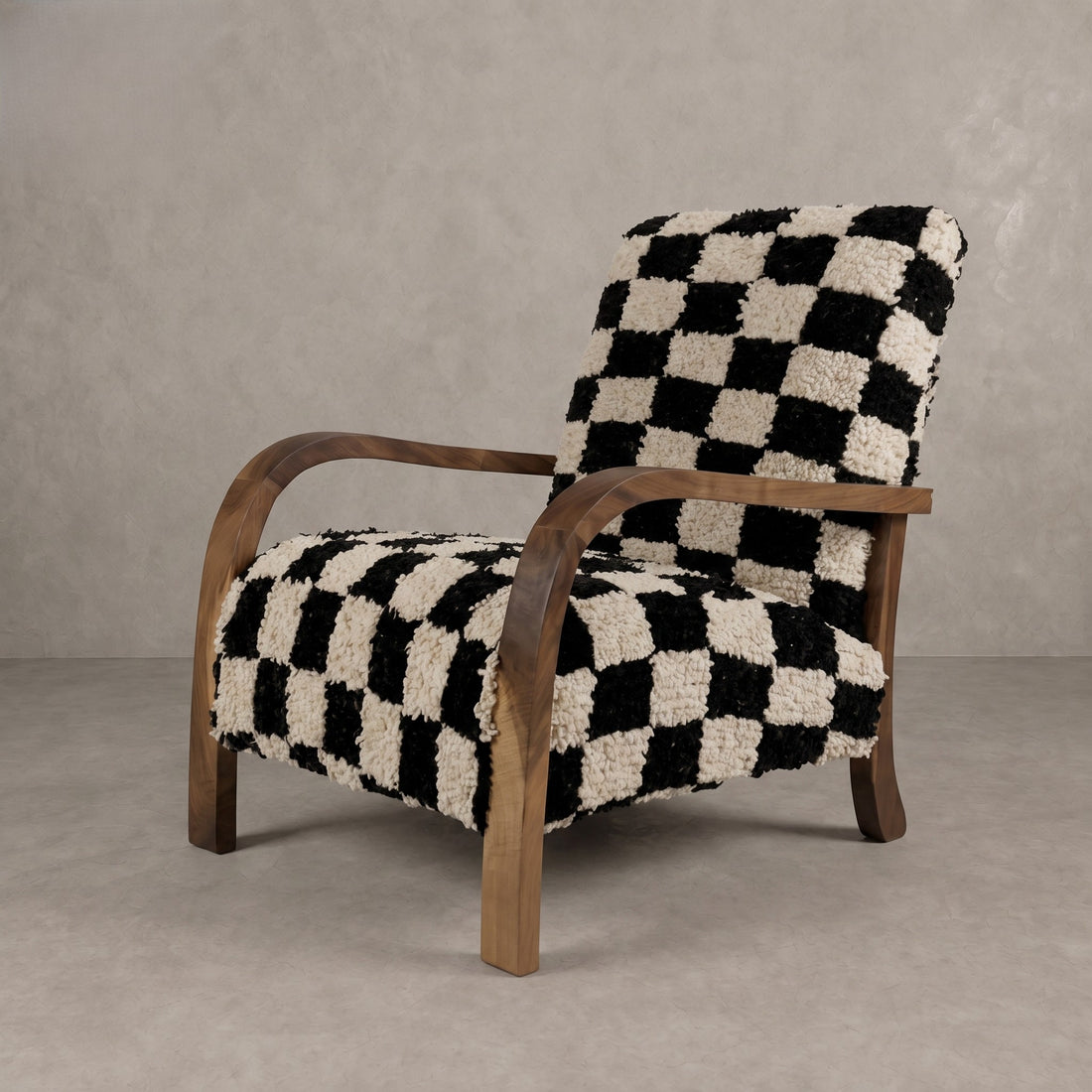 Handcrafted Moroccan Black White Checkerboard Armchair