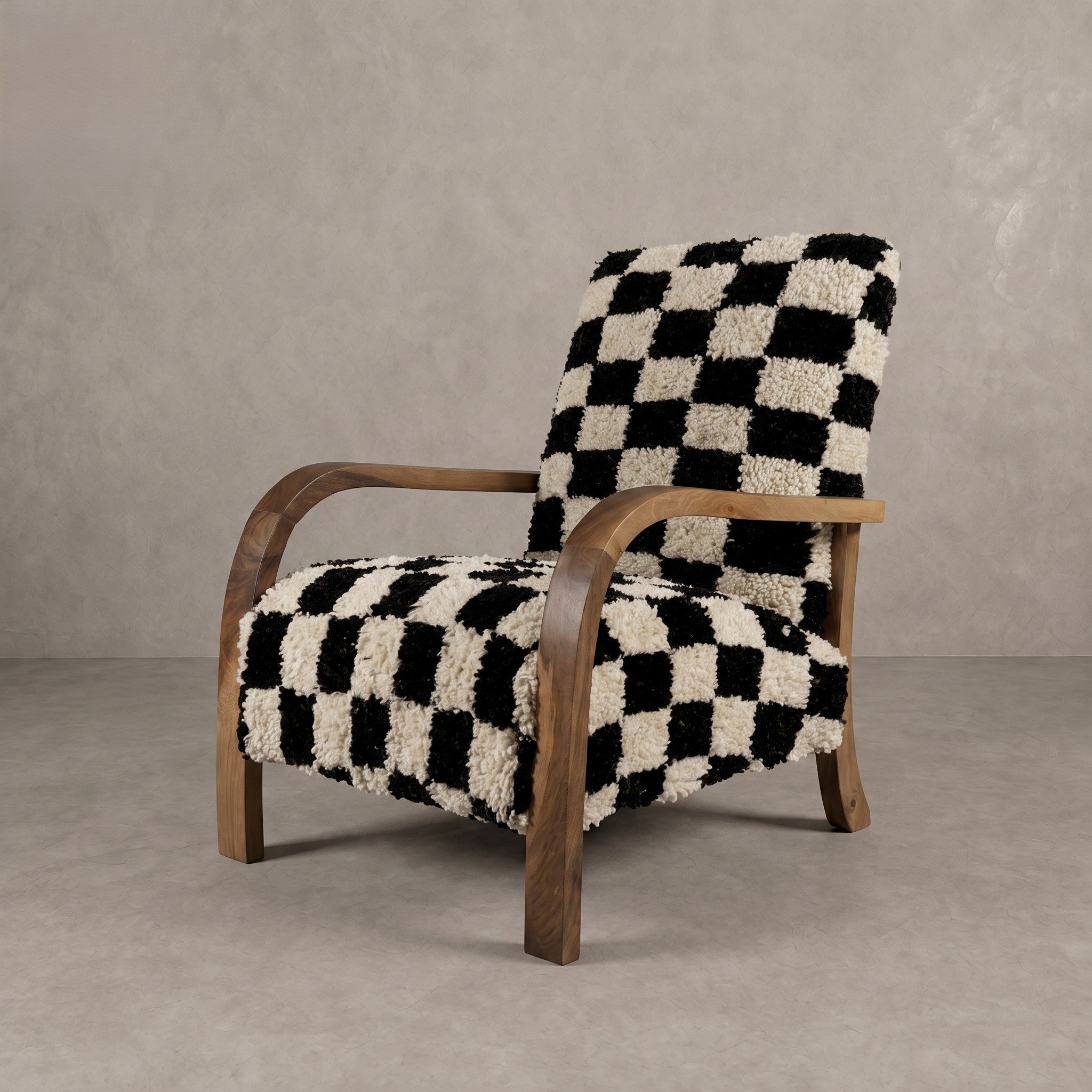 Handcrafted Black White Checkerboard Armchair