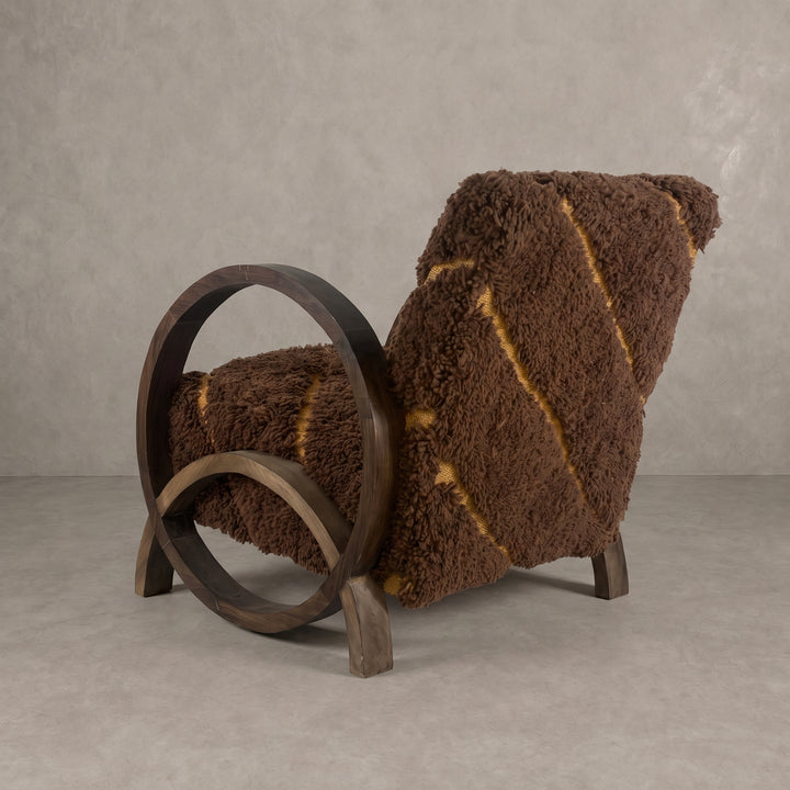 Moroccan Brown Wool Walnut Armchair