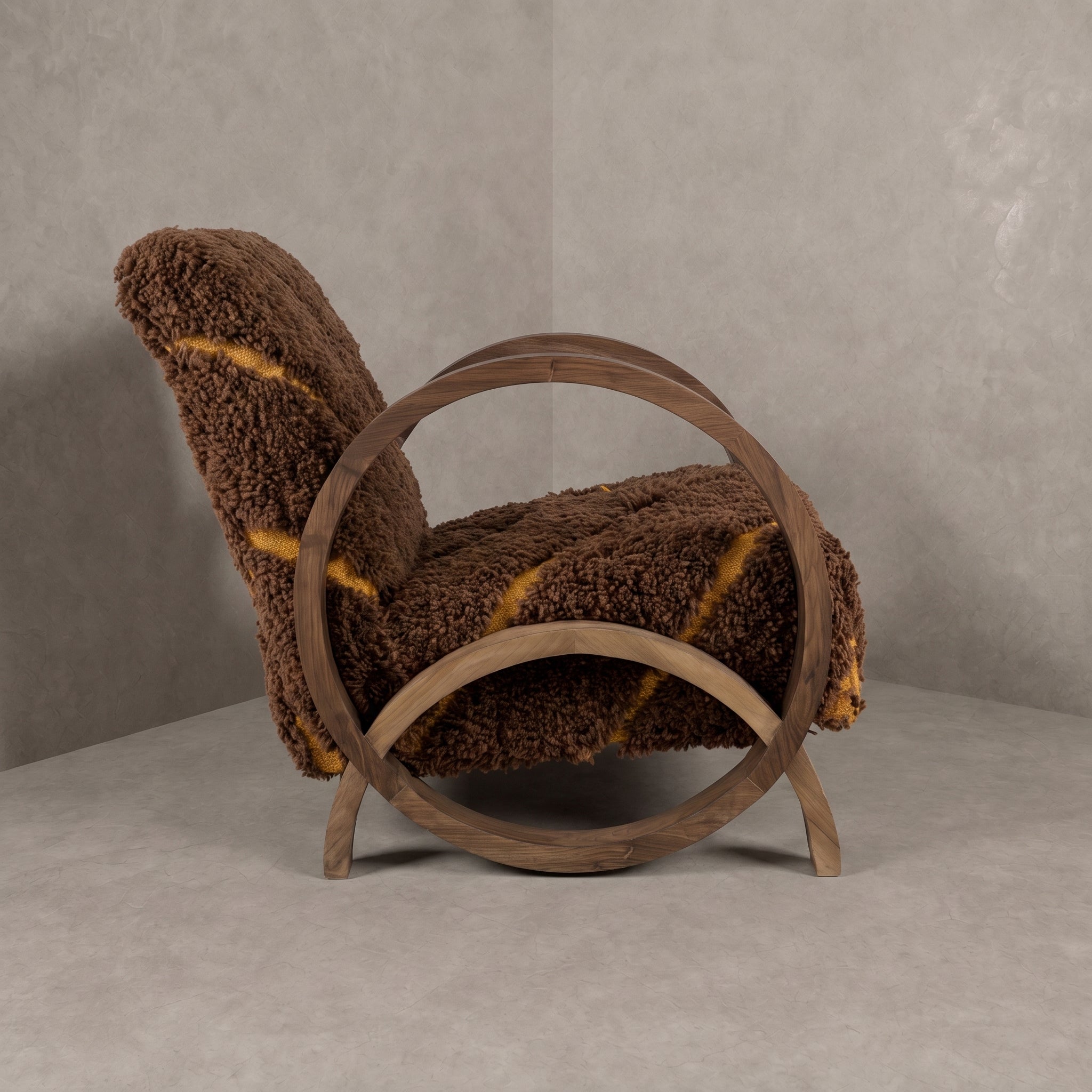  Brown Wool Walnut Armchair