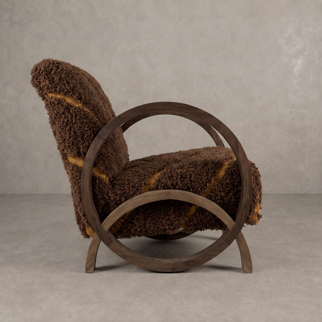 Handcrafted Brown Wool Walnut Armchair