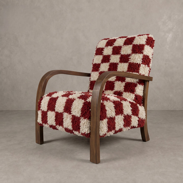 Handcrafted Moroccan Red Checkerboard Armchair