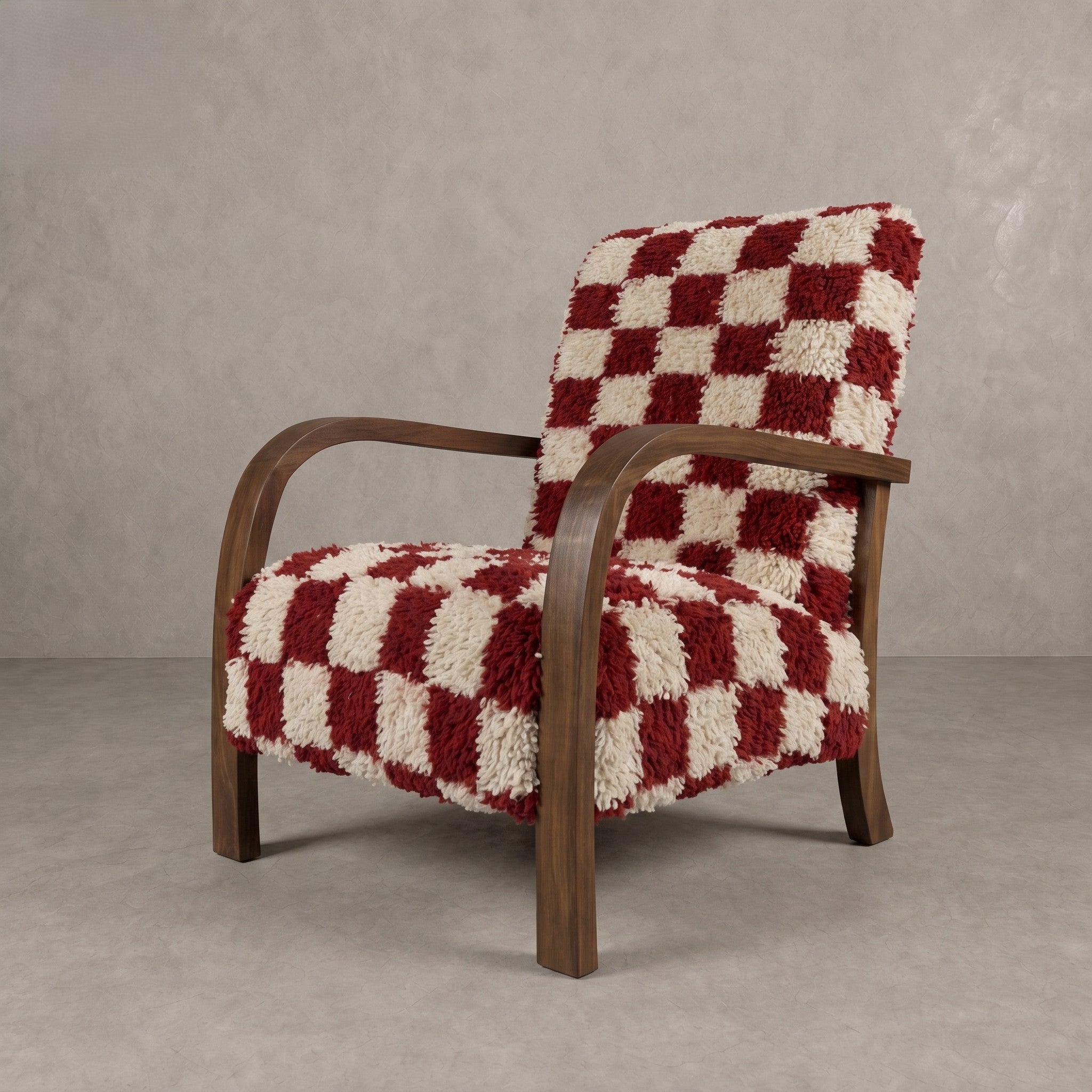 Handcrafted Red Checkerboard Armchair