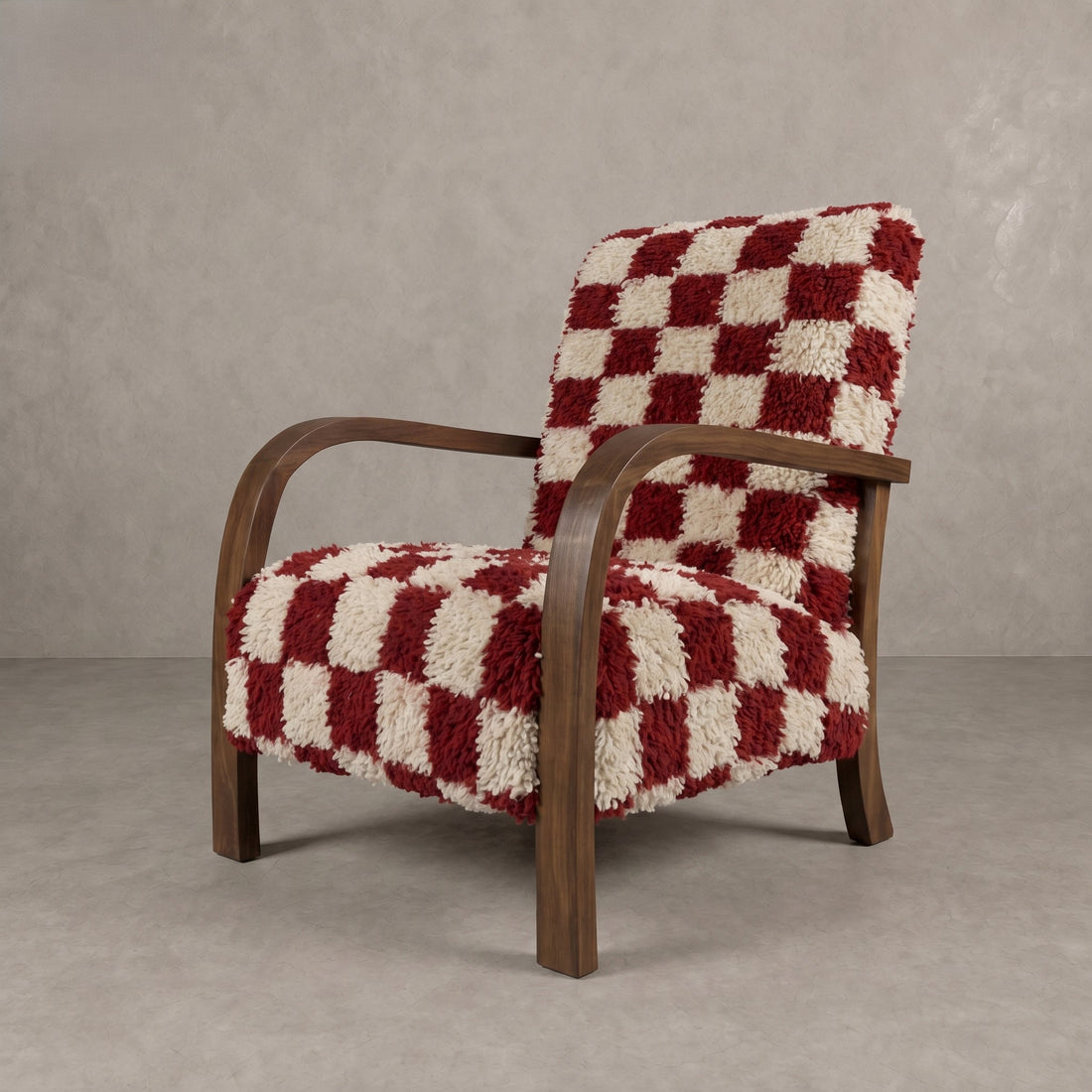 Handcrafted Red Checkerboard Armchair