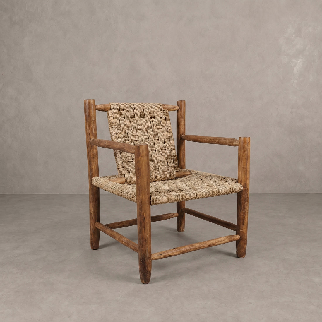 Handcrafted Woven Rope Wood Armchair