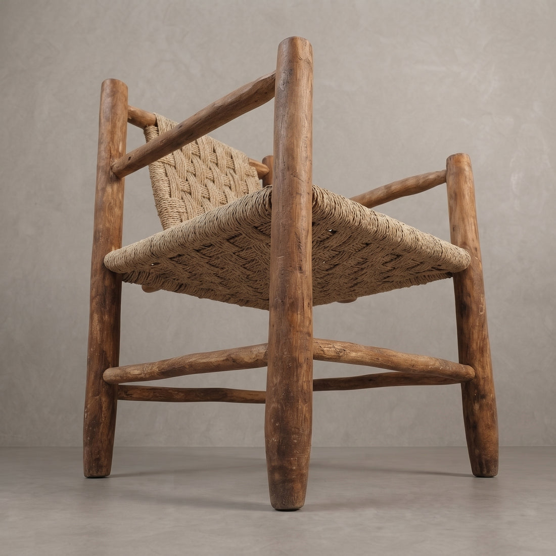 Moroccan Woven Rope Wood Armchair