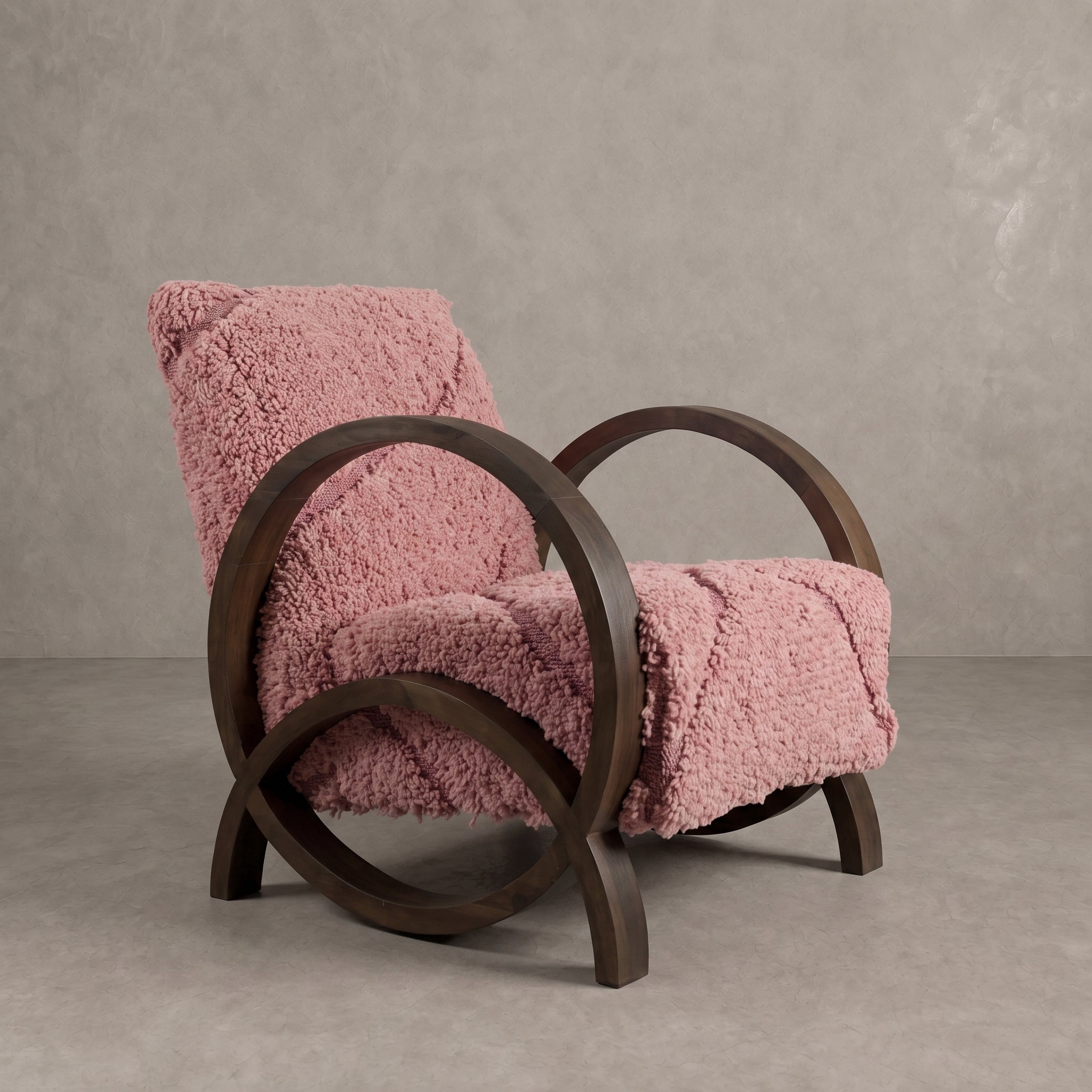 Handcrafted Moroccan Pink Wool Armchair   