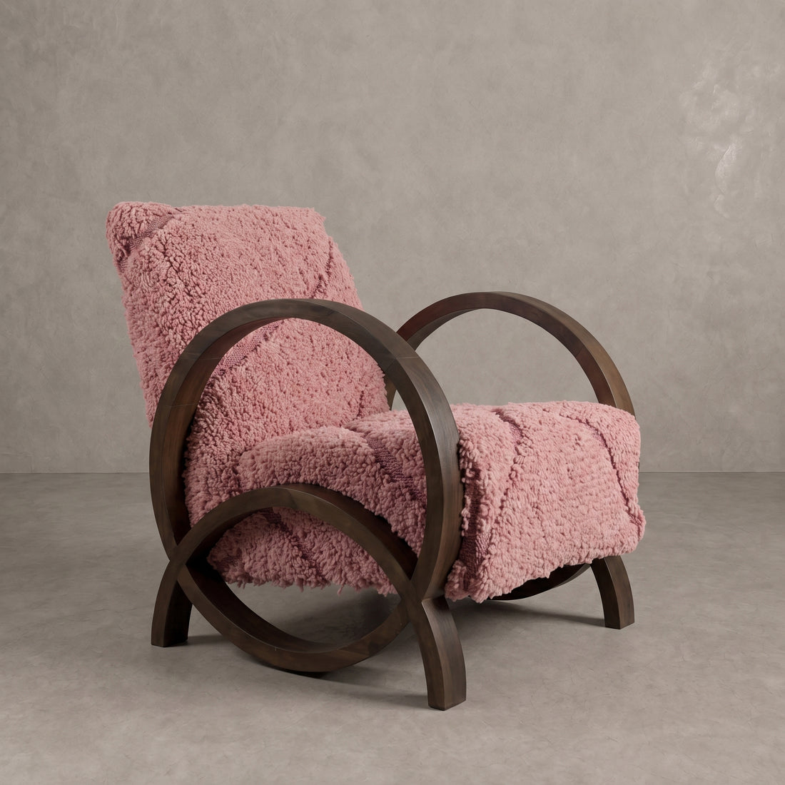 Handcrafted Moroccan Pink Wool Armchair   