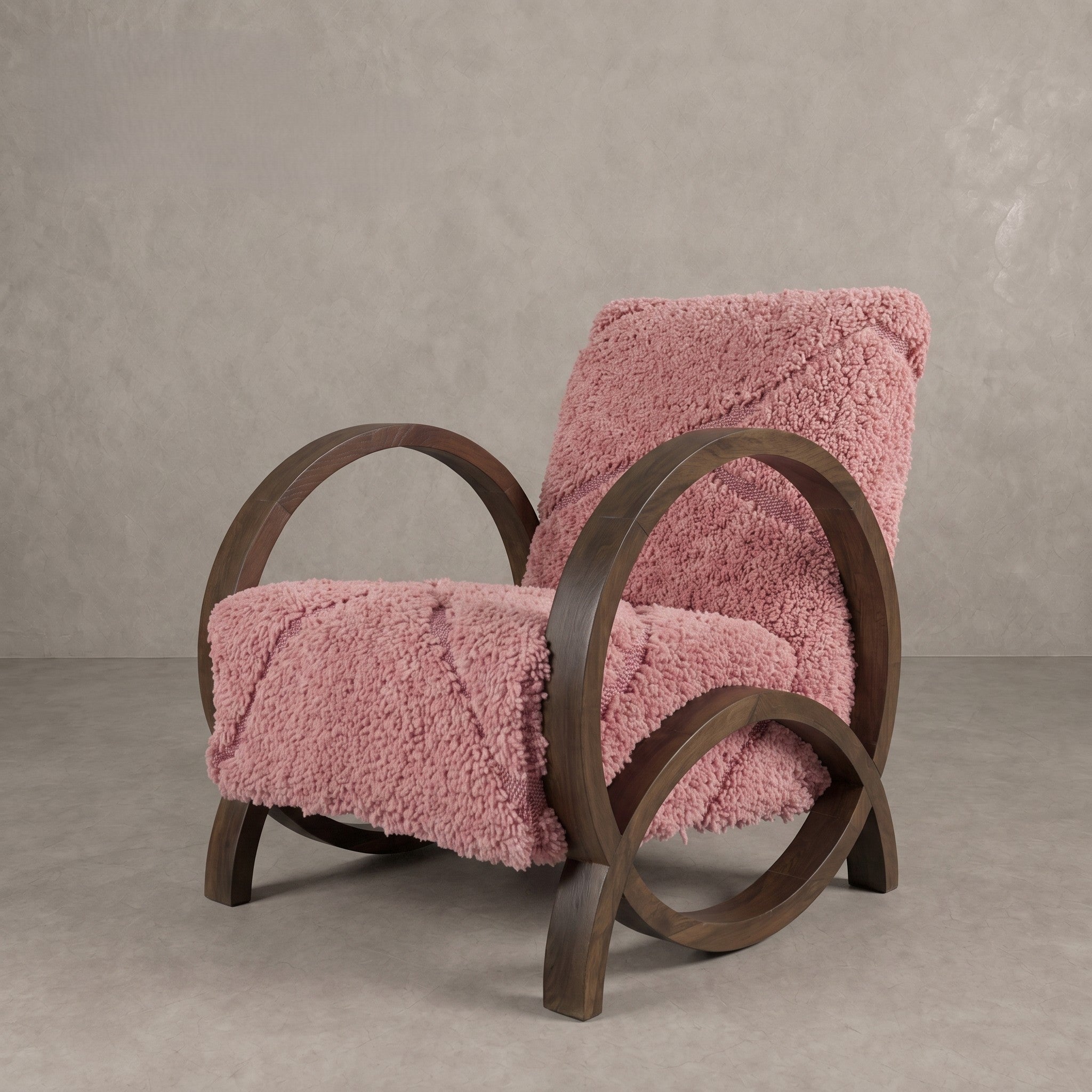 Pink Wool Walnut Armchair   