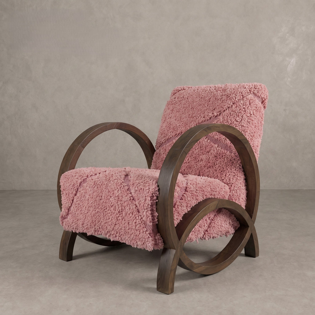 Pink Wool Walnut Armchair   