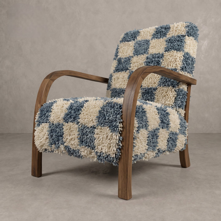 Moroccan Blue Checkerboard Wool Armchair