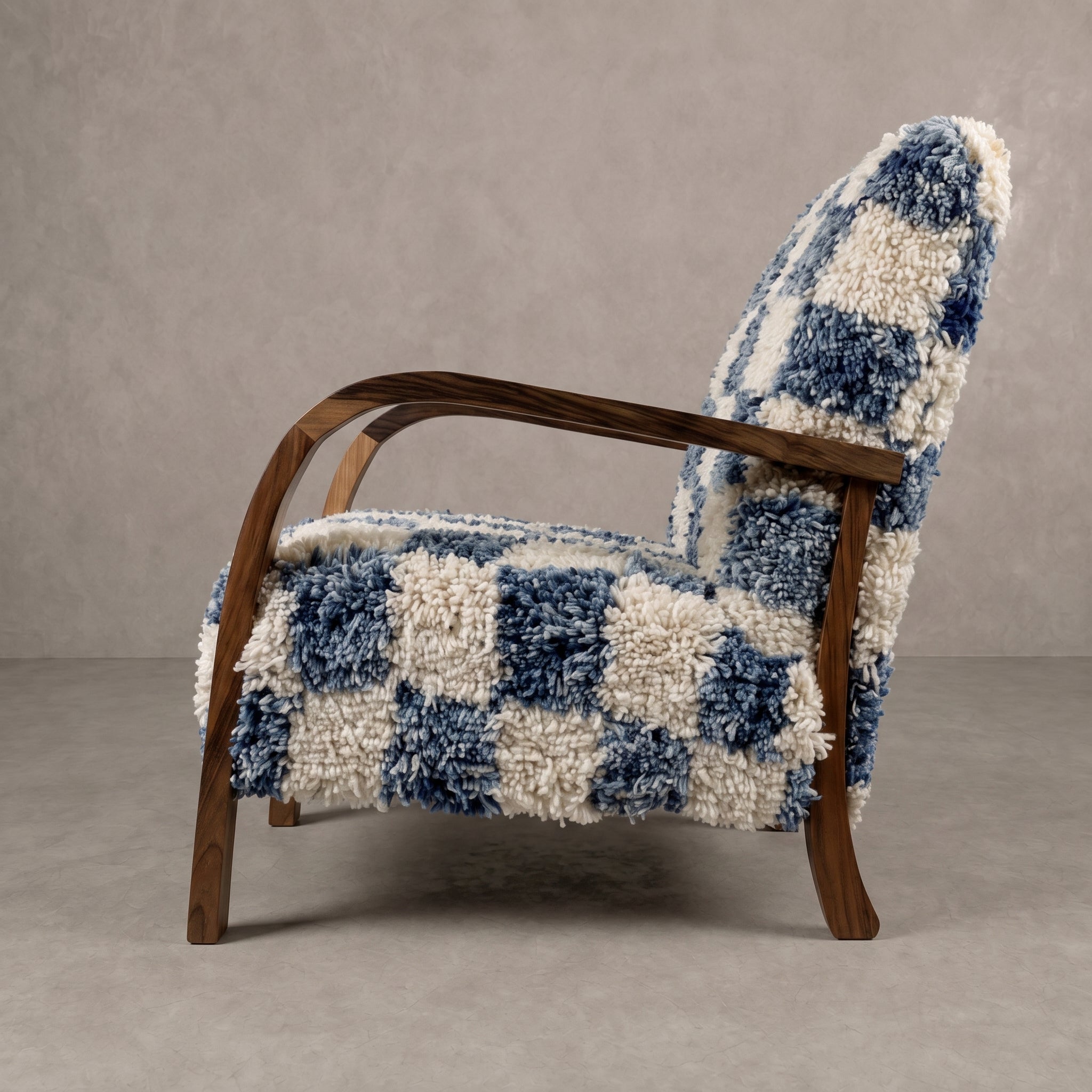  Blue Checkerboard Wool Armchair