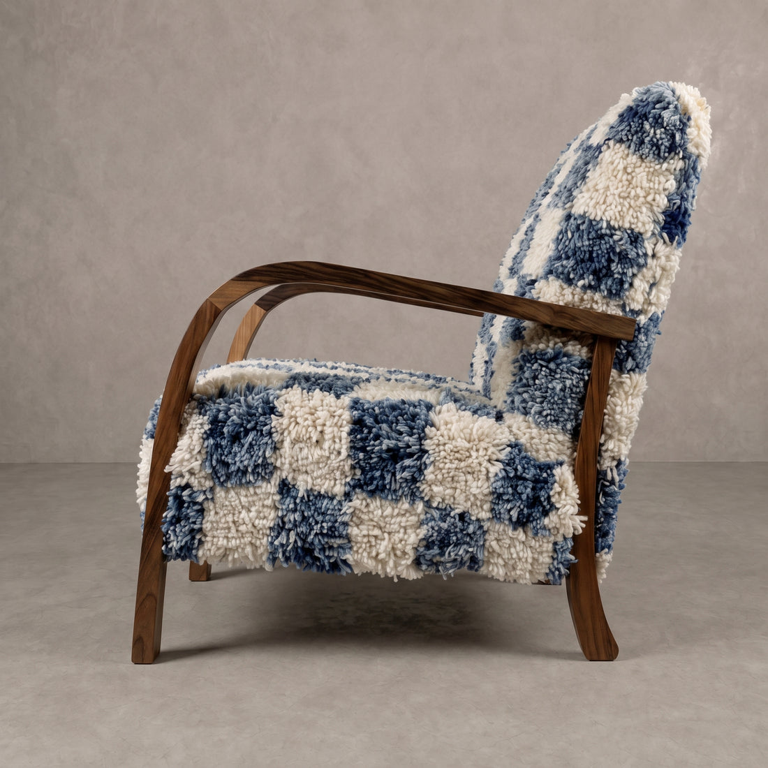  Blue Checkerboard Wool Armchair
