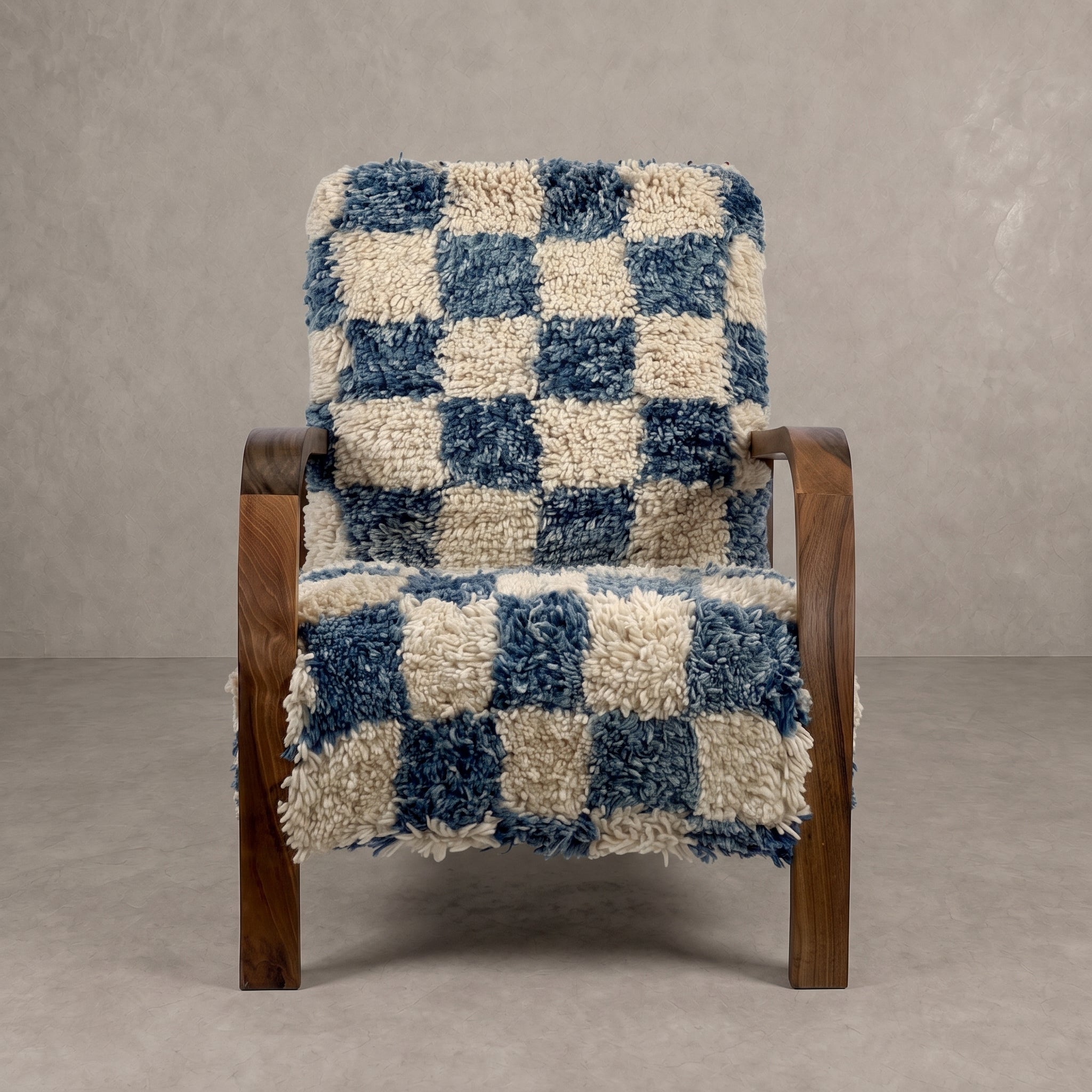 Handcrafted Moroccan Blue Wool Armchair