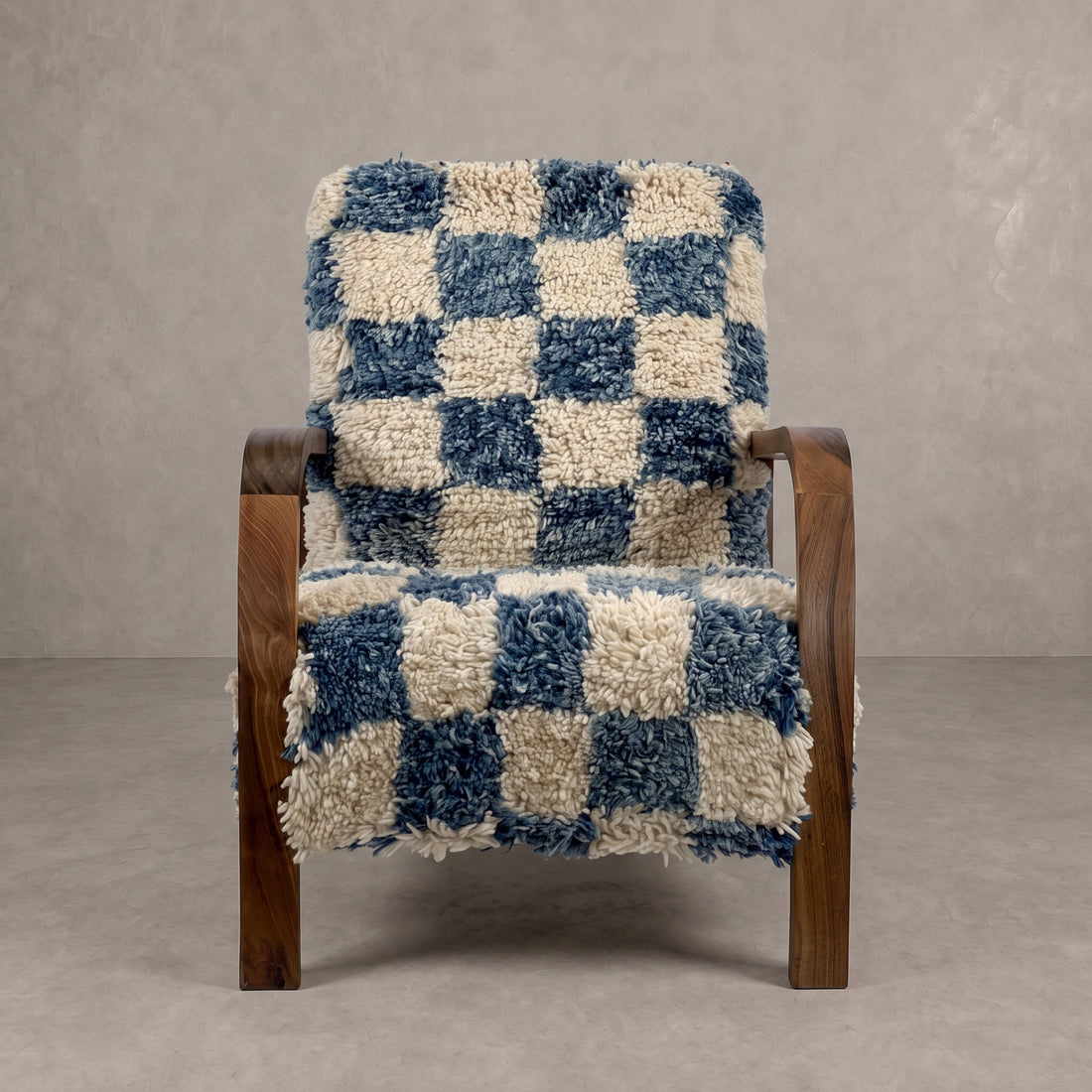 Handcrafted Moroccan Blue Wool Armchair