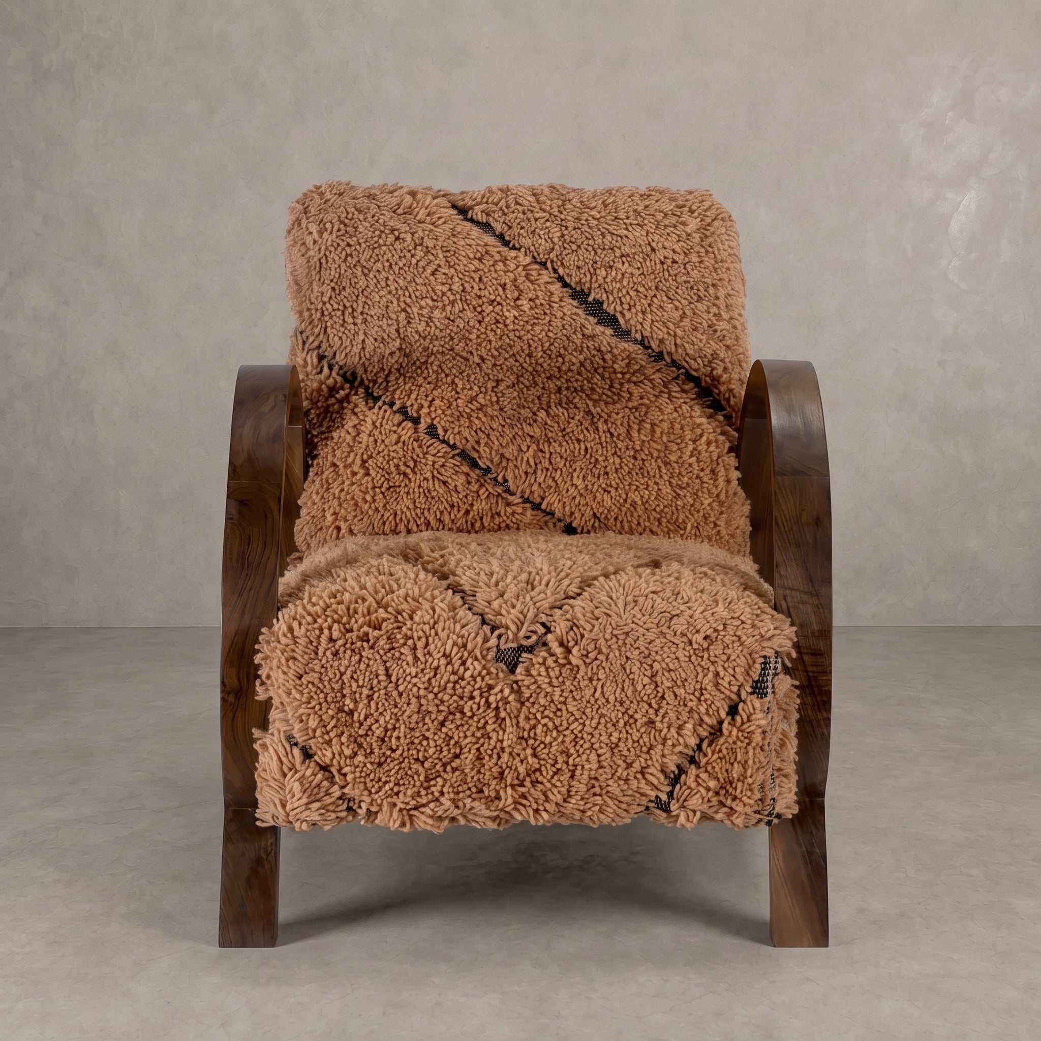  Moroccan Tan Wool Walnut Armchair