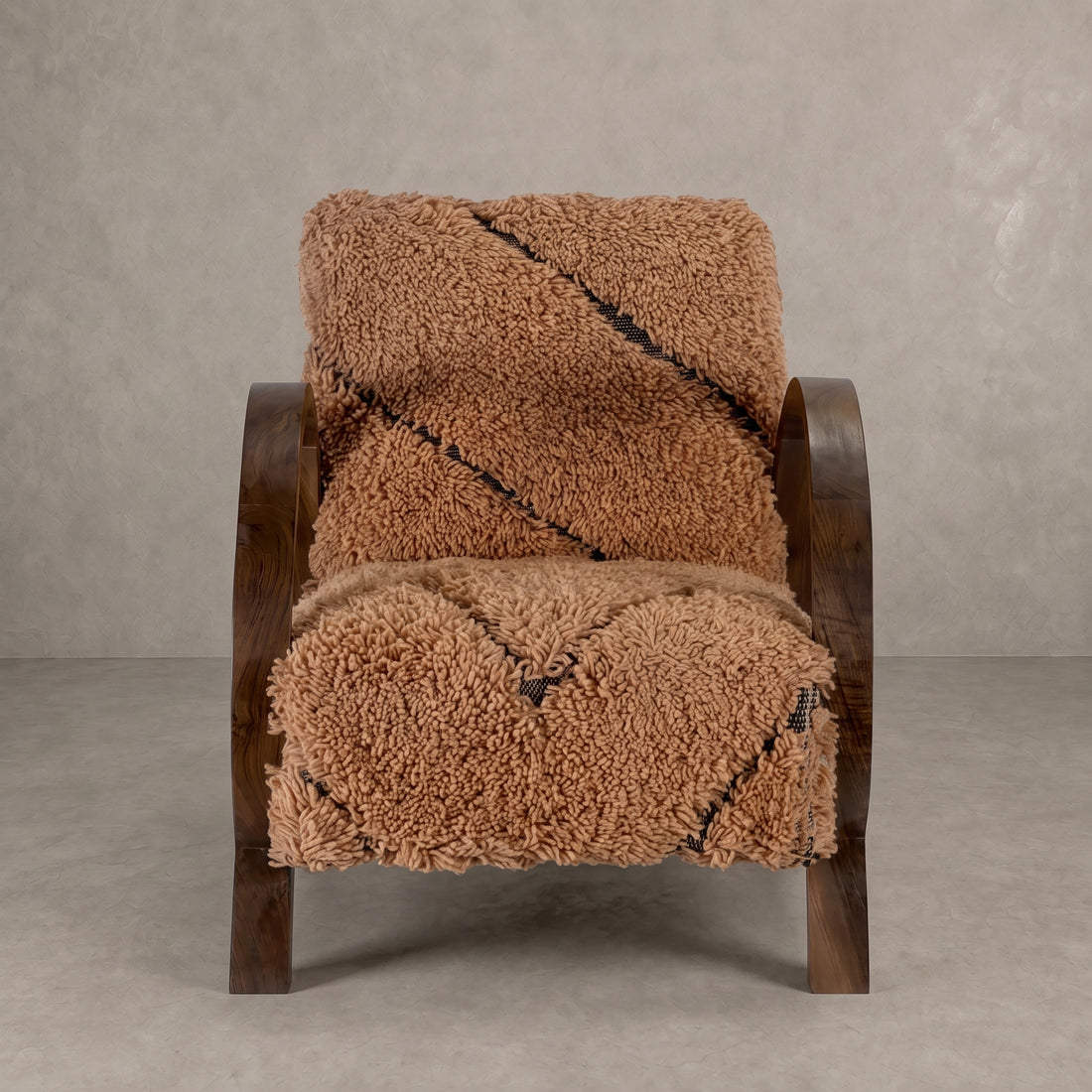  Moroccan Tan Wool Walnut Armchair