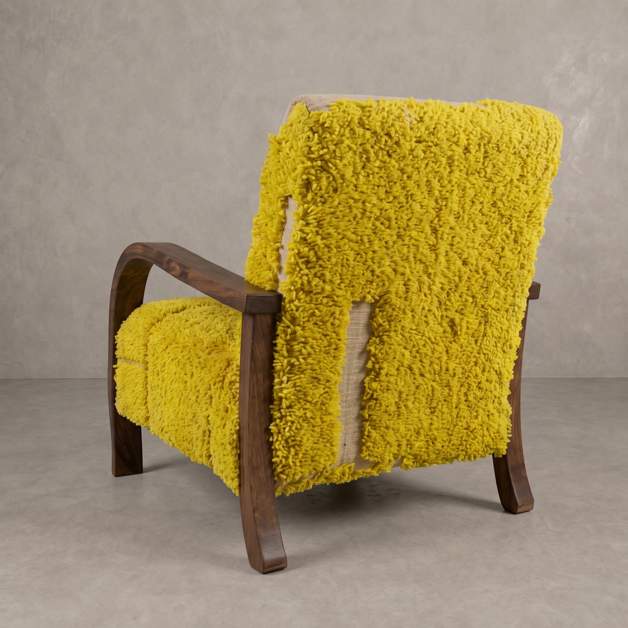 Yellow Wool Walnut Armchair