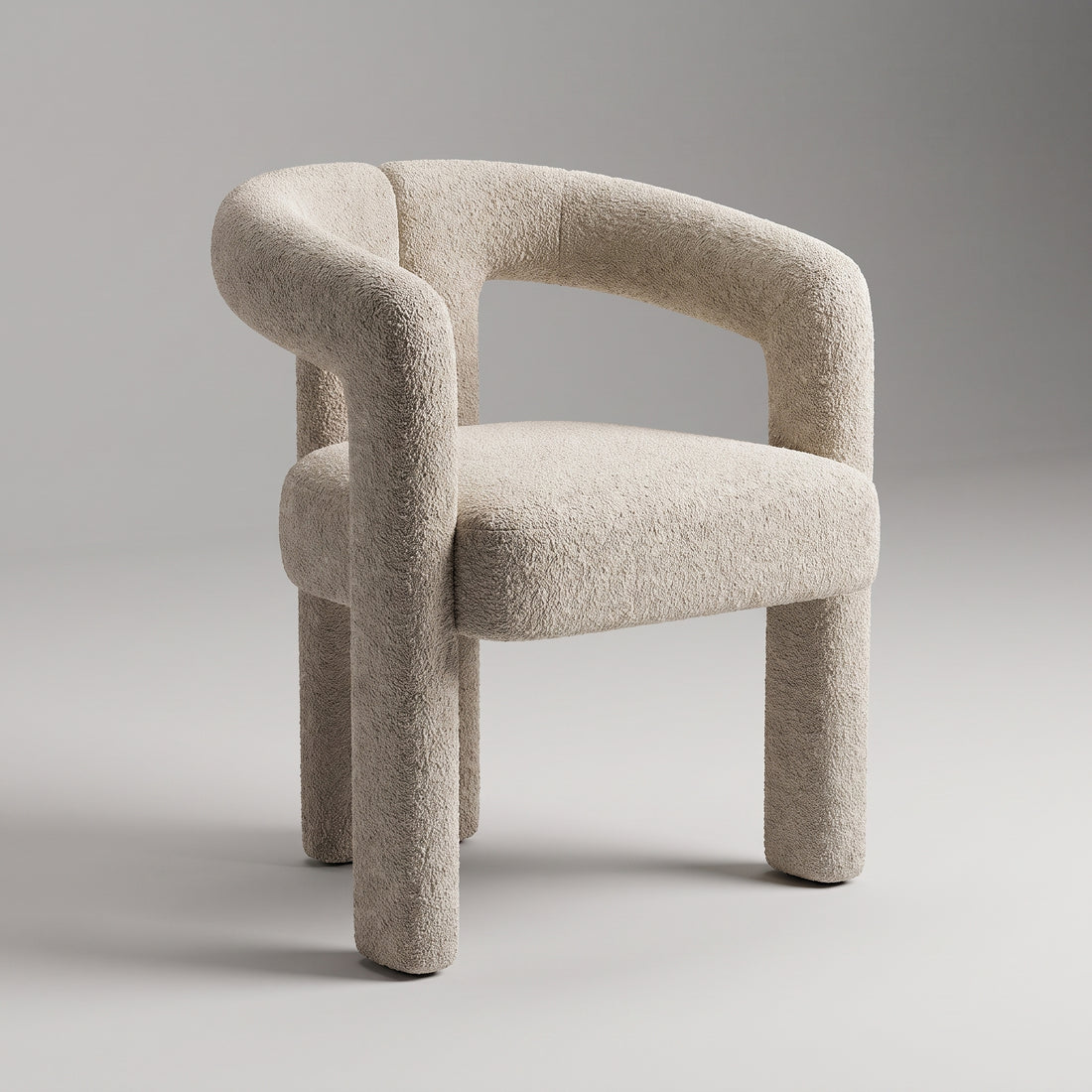 Handcrafted Moroccan Cream Boucle Sculptural Armchair